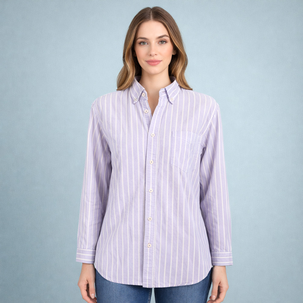 Boden Size Medium M Purple White Stripe Collared Button Long Sleeve Cotton Top - Picture 1 of 6